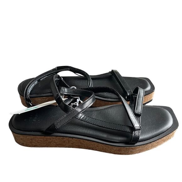 A New Day Black Nova Square Toe Platform Cork Strappy Sandals New Nwt Size 8,5 - Picture 2 of 5
